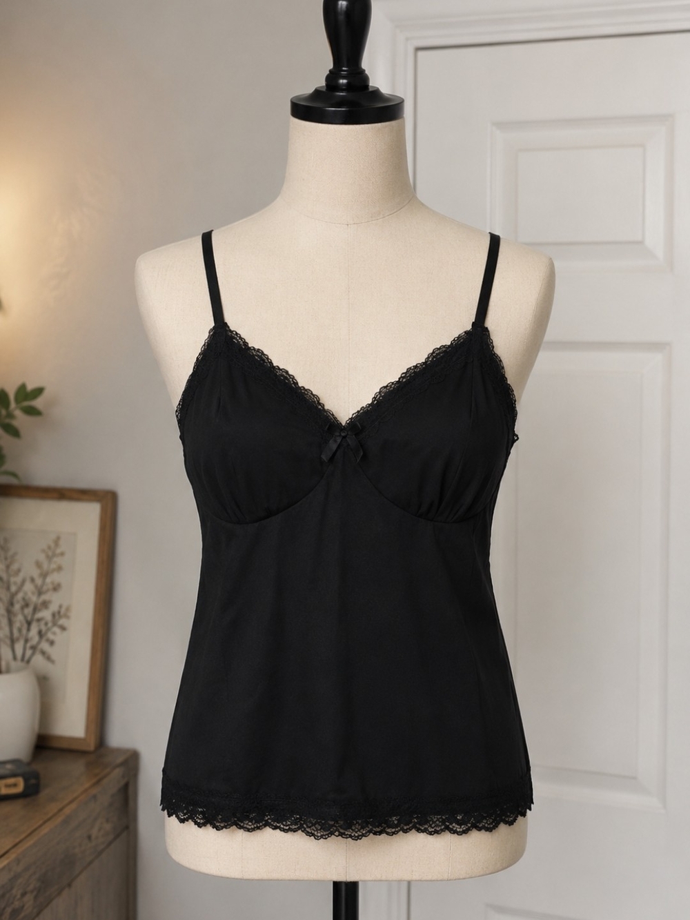 Classic Black Lace-Trim Camisole Top Coquette Aesthetic